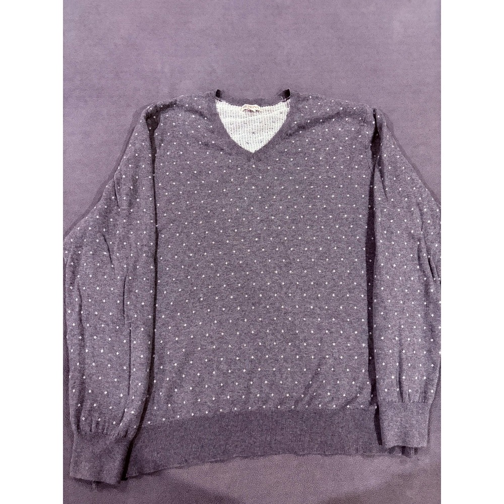 Merona Sweater Womens 2XL Gray Dotted Print Tight Knit Ribbed Trim V Neck Winter